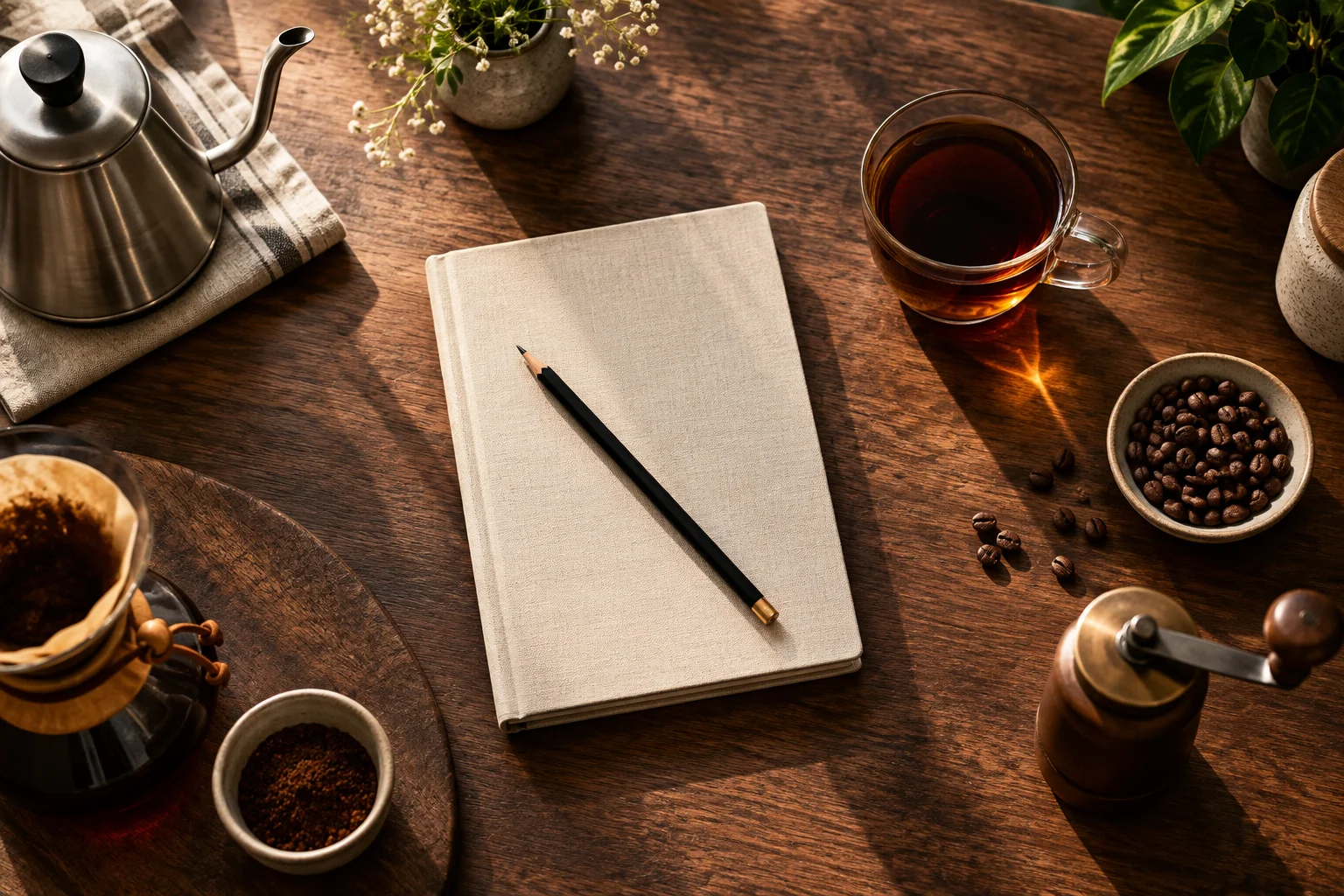 Coffee brewing still life for How to Choose a Coffee-Tracking App for the Way You Brew