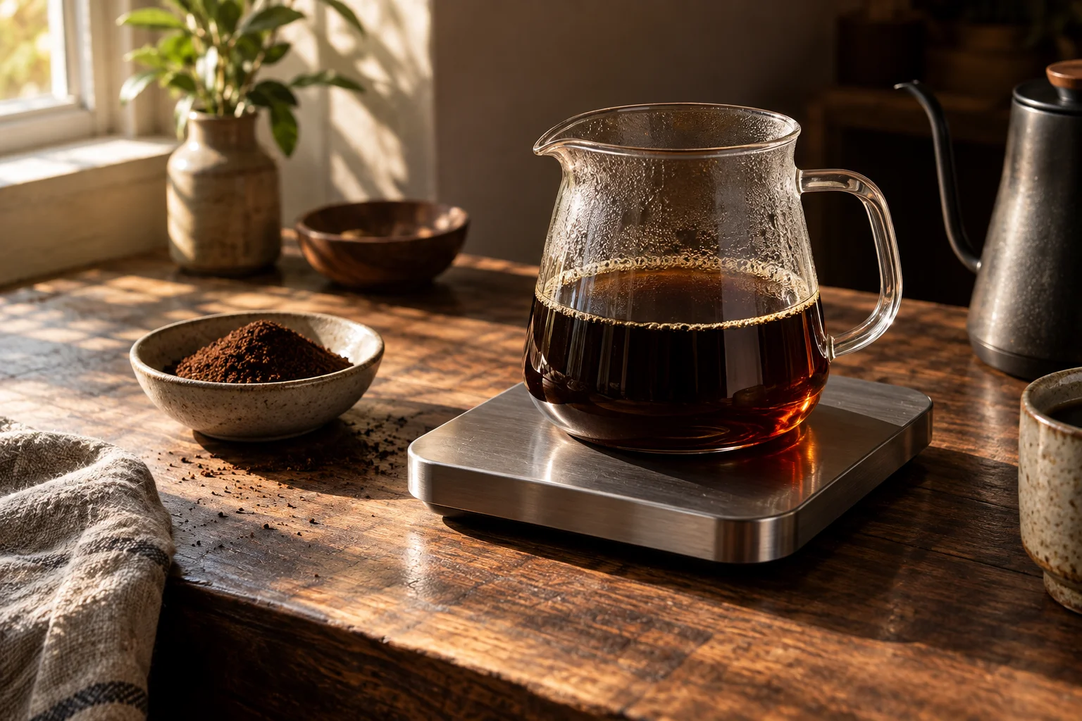 Coffee brewing still life for Coffee Brew Ratios Explained: Dose, Water, and Espresso Yield