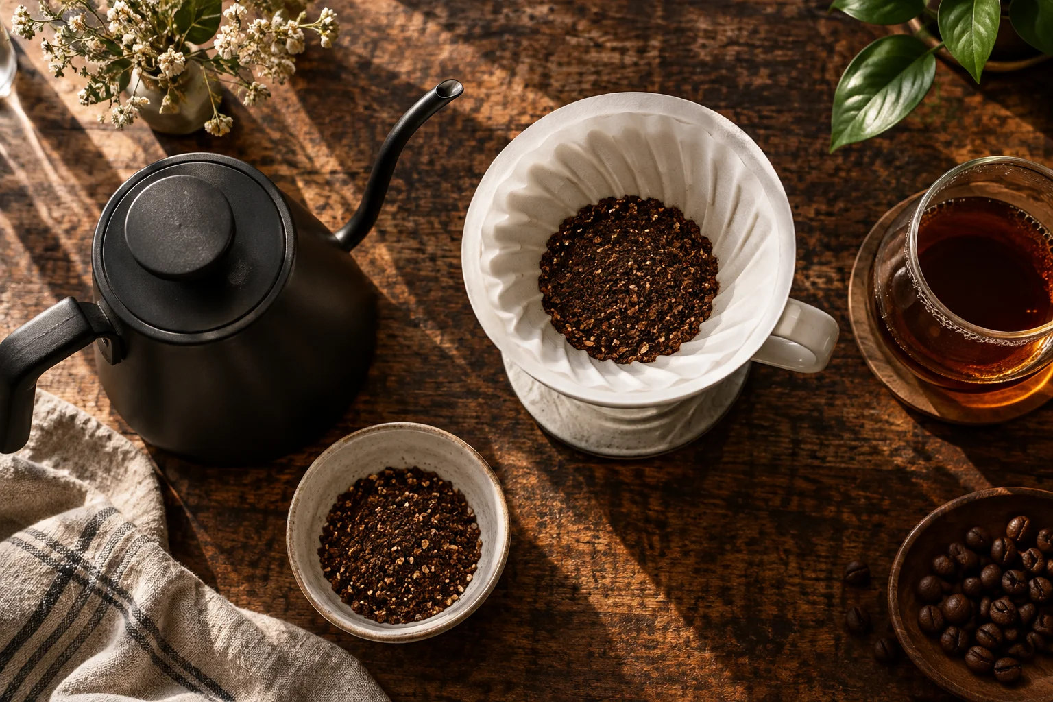 Coffee brewing still life for Tetsu Kasuya’s 4:6 Method Explained—and How to Track It