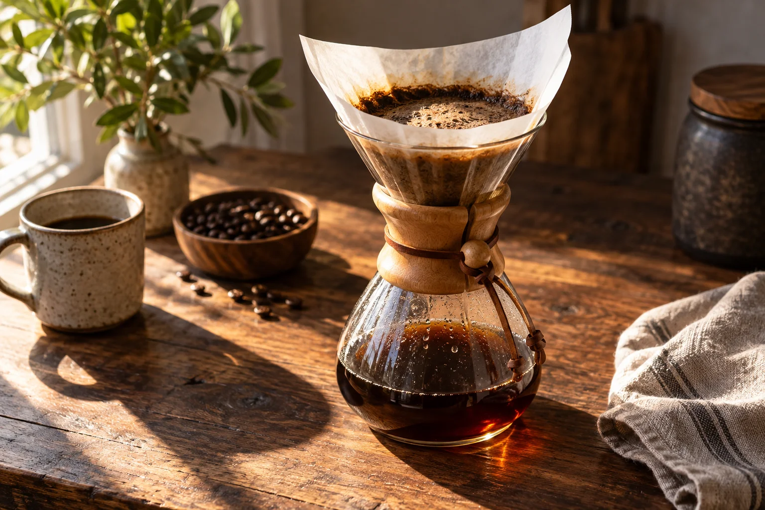 Coffee brewing still life for How to Track Chemex Brews: Ratios, Filters, and Drawdown