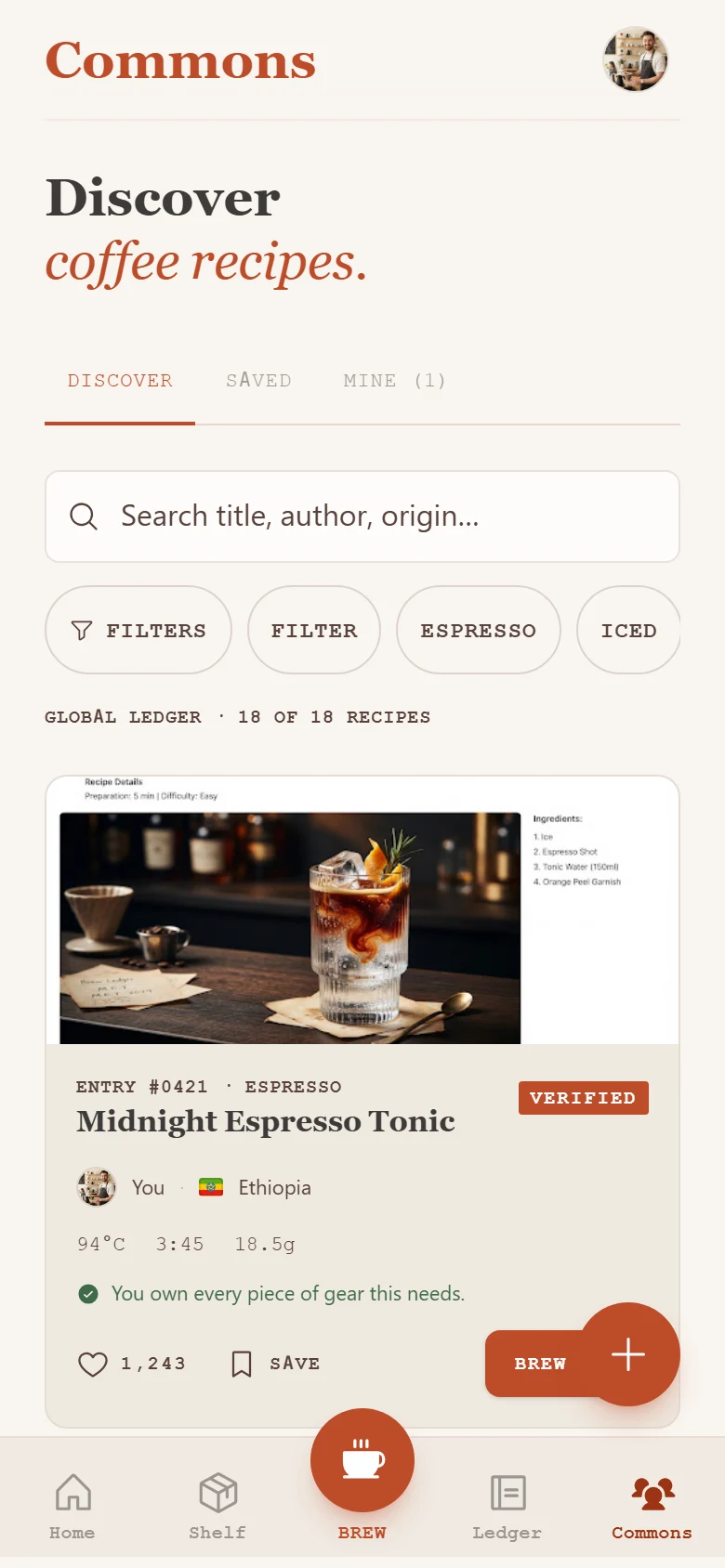 Community coffee recipes in the BrewTrax Commons