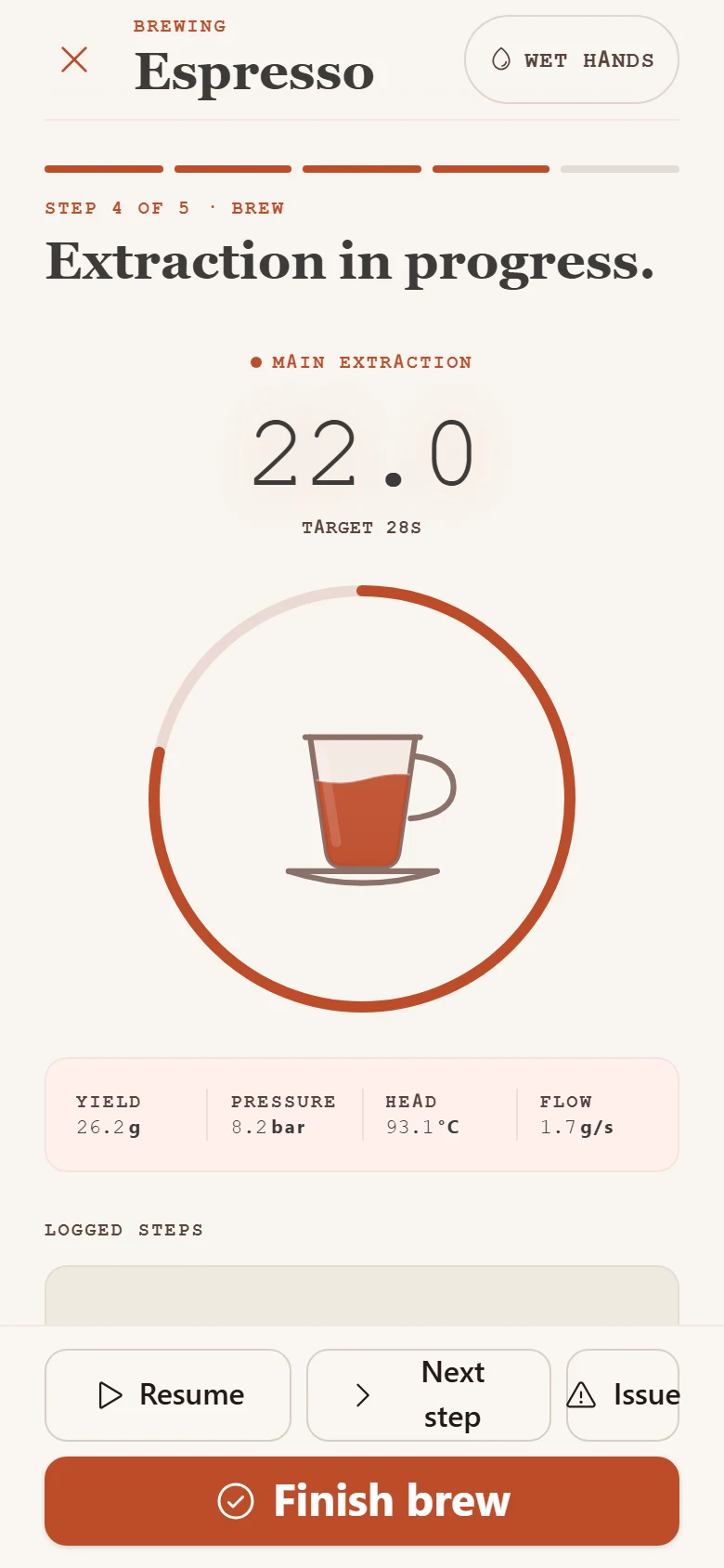 Espresso brewing timer in BrewTrax
