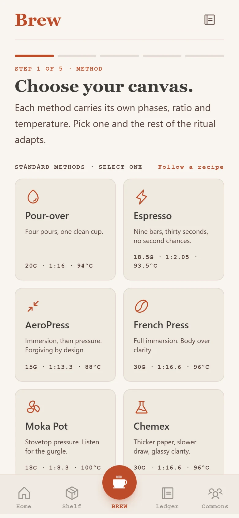 Brewing method selection in BrewTrax